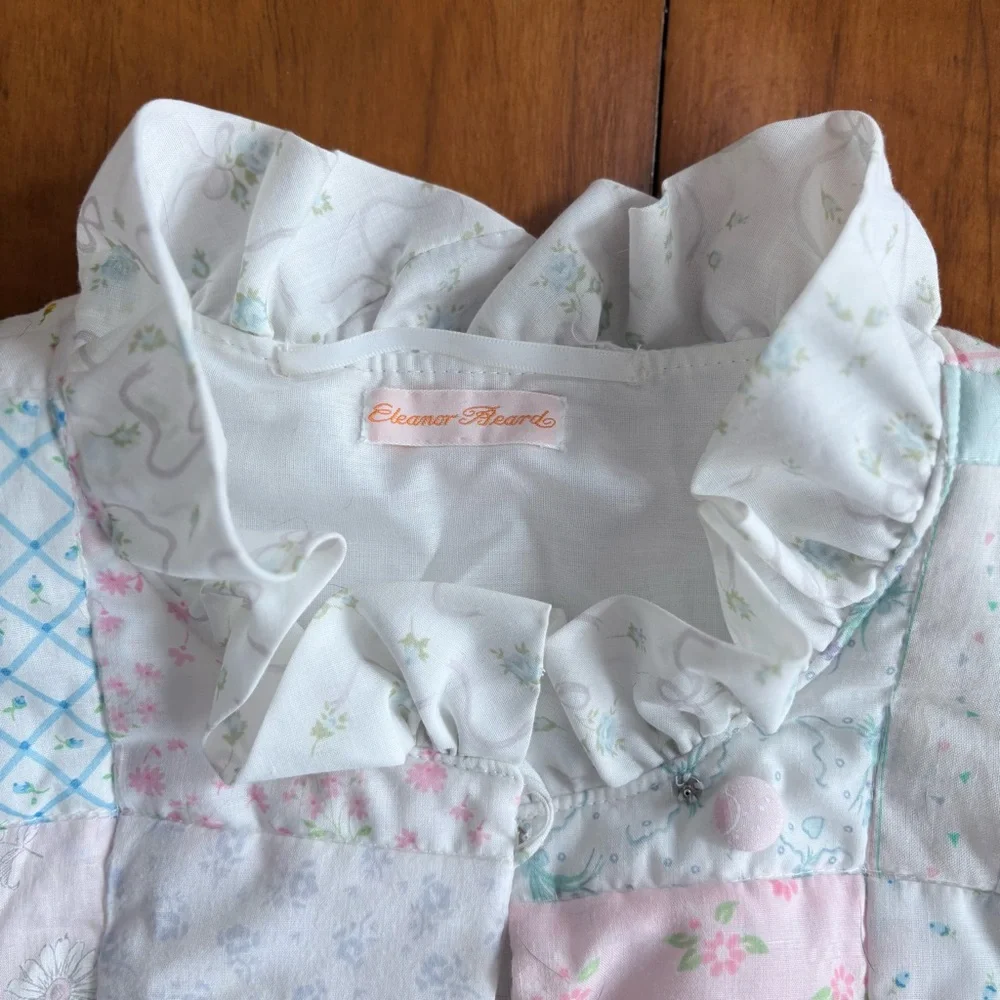 Vintage Handmade Quilted Pastel Ruffle Cropped Long Sleeve Jacket Size Medium - Picture 3 of 10